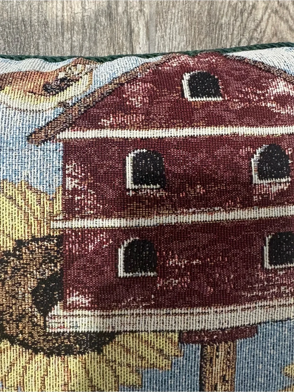Needlepoint Tapestry Throw Pillow Sunflowers Birdhouse Country 16x10 Cottagecore